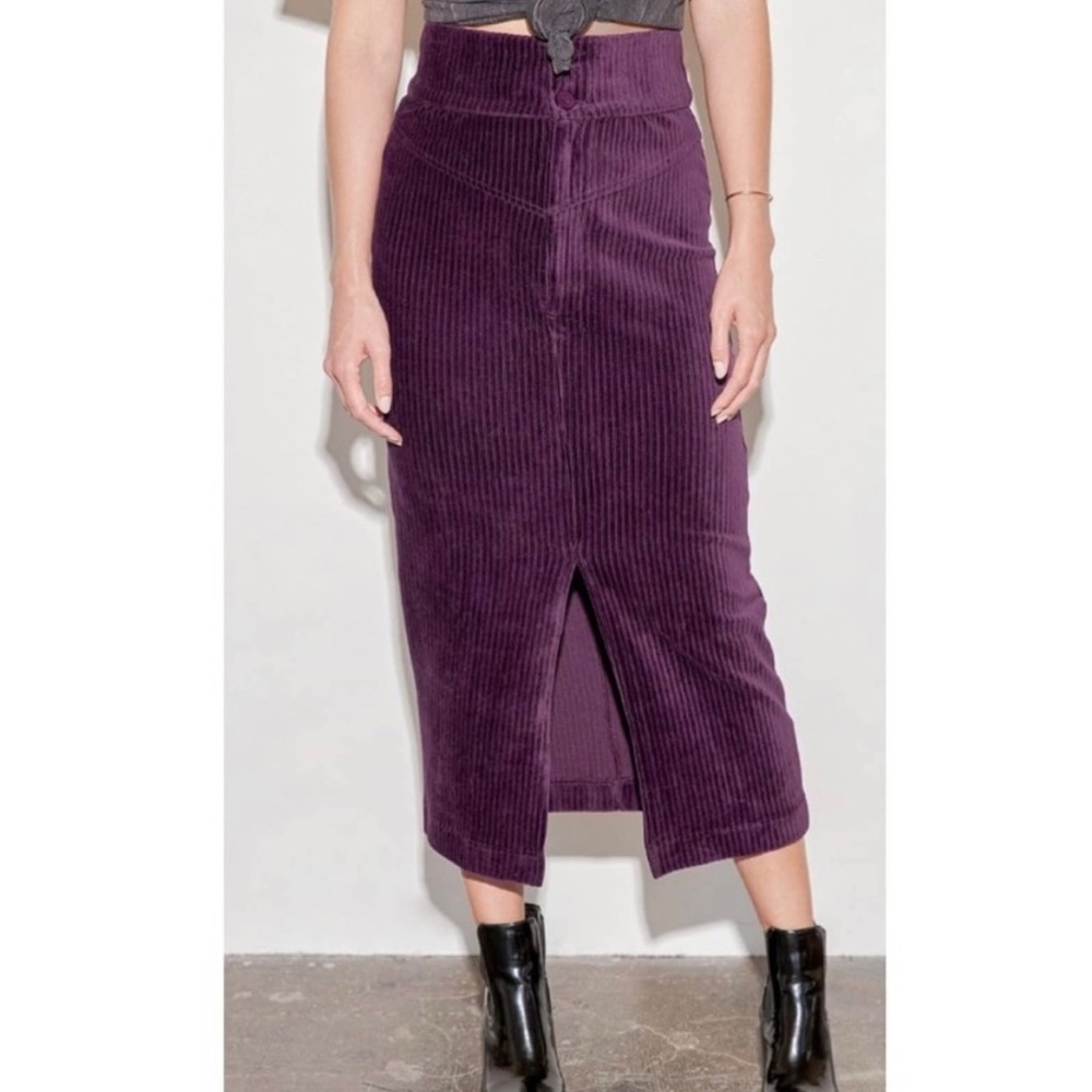 Free People Roxy Purple Ribbed Pencil Midi Skirt Women’s Sz Small